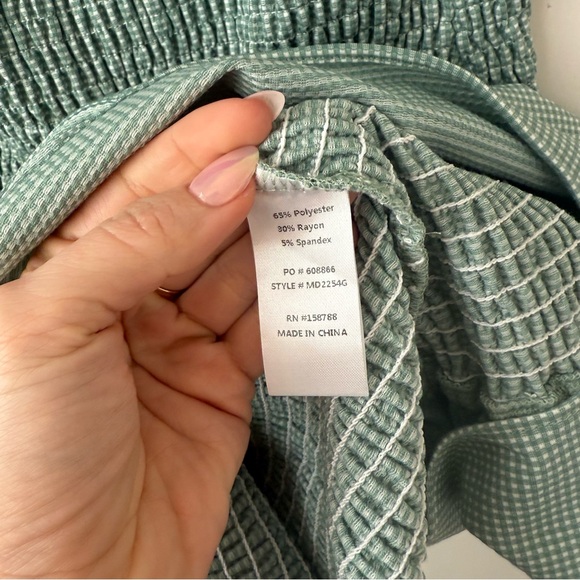 Pinkblush Mable Green Gingham Smocked Fitted Self-Tie Maternity Midi Dress S - Picture 10 of 11